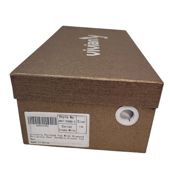 Vivianly Women's Beige Pointed Toe Slingback Stiletto Heels With Rhinestone 10 - Picture 14 of 14